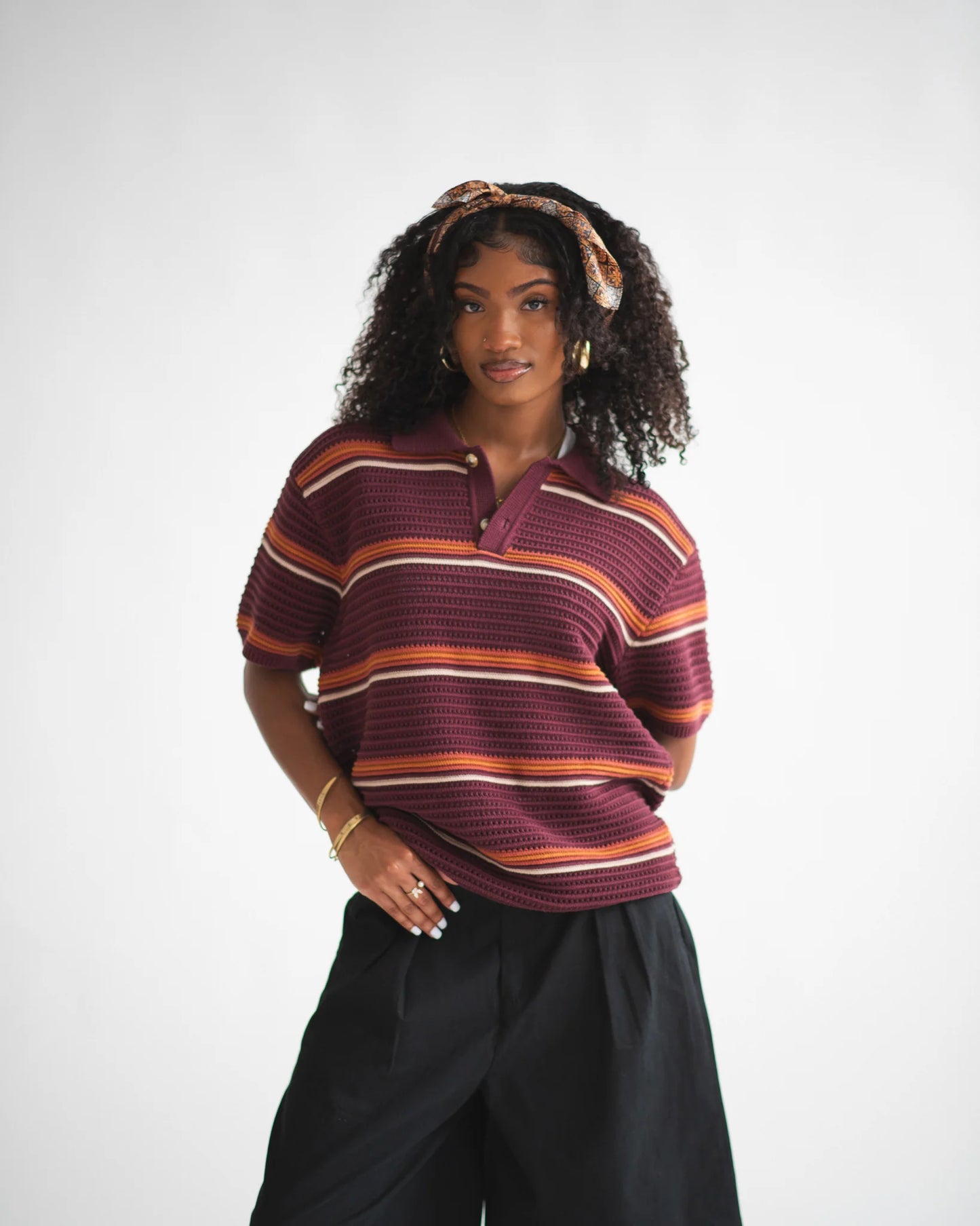 Chez Rien - Striped Open Knit Polo
