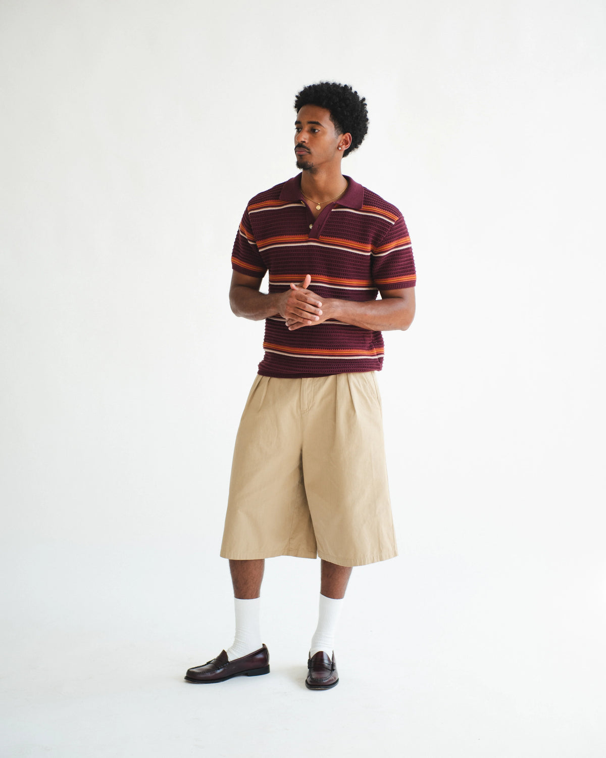 Chez Rien - Striped Open Knit Polo