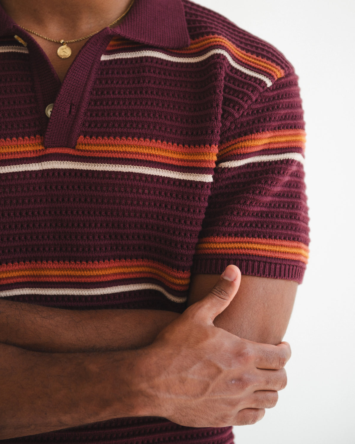 Chez Rien - Striped Open Knit Polo