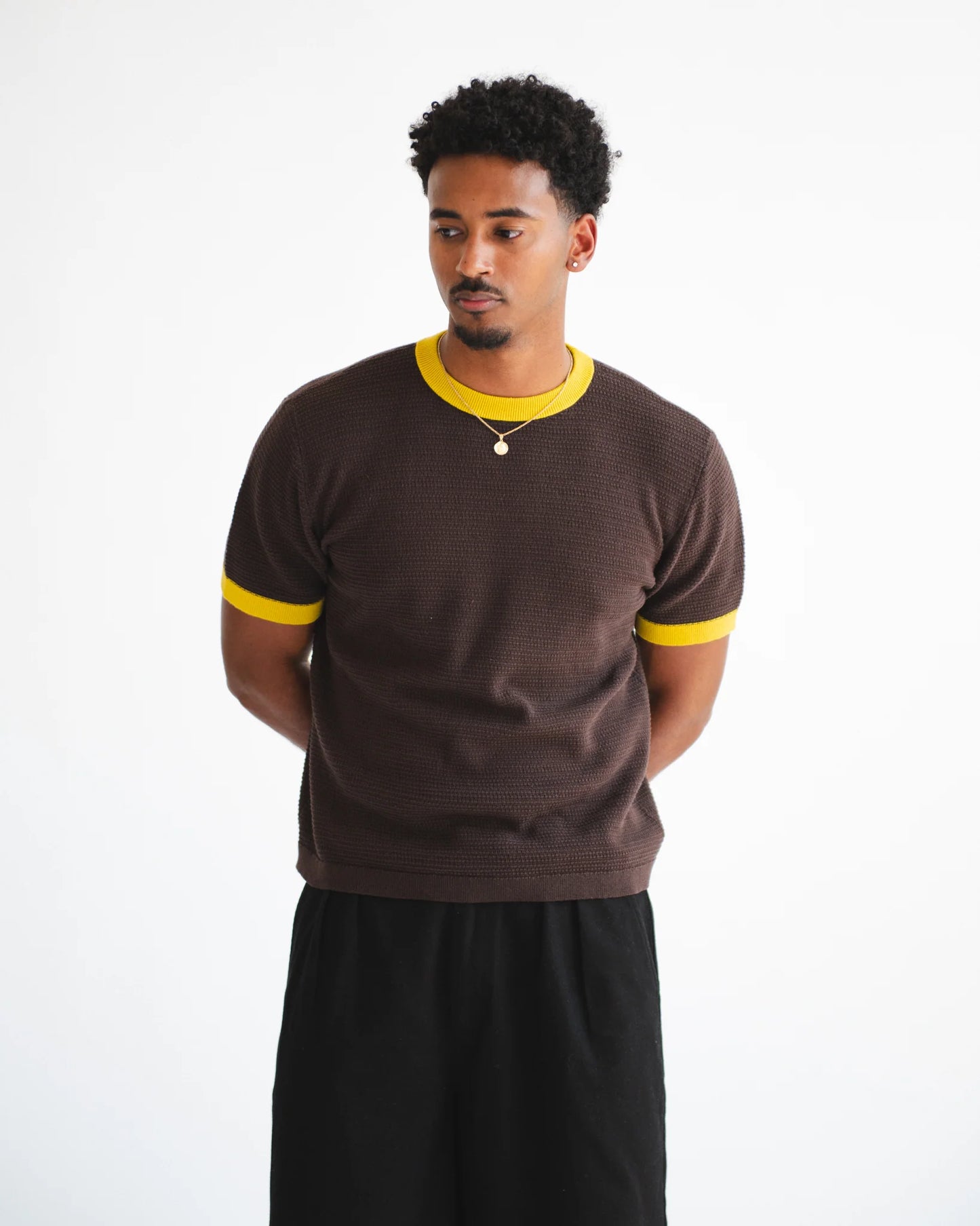 Chez Rien -  Textured Knit Ringer Tee