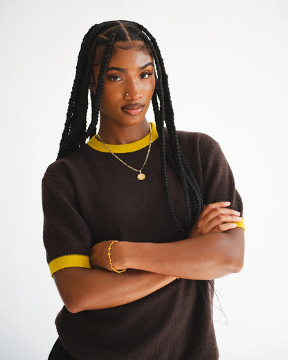 Chez Rien -  Textured Knit Ringer Tee