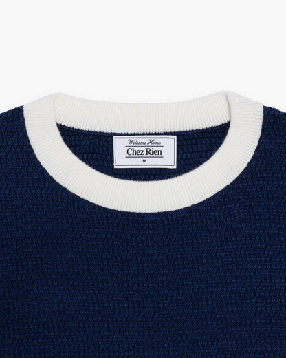 Chez Rien -  Textured Knit Ringer Tee