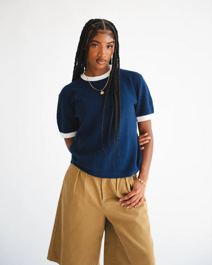 Chez Rien -  Textured Knit Ringer Tee