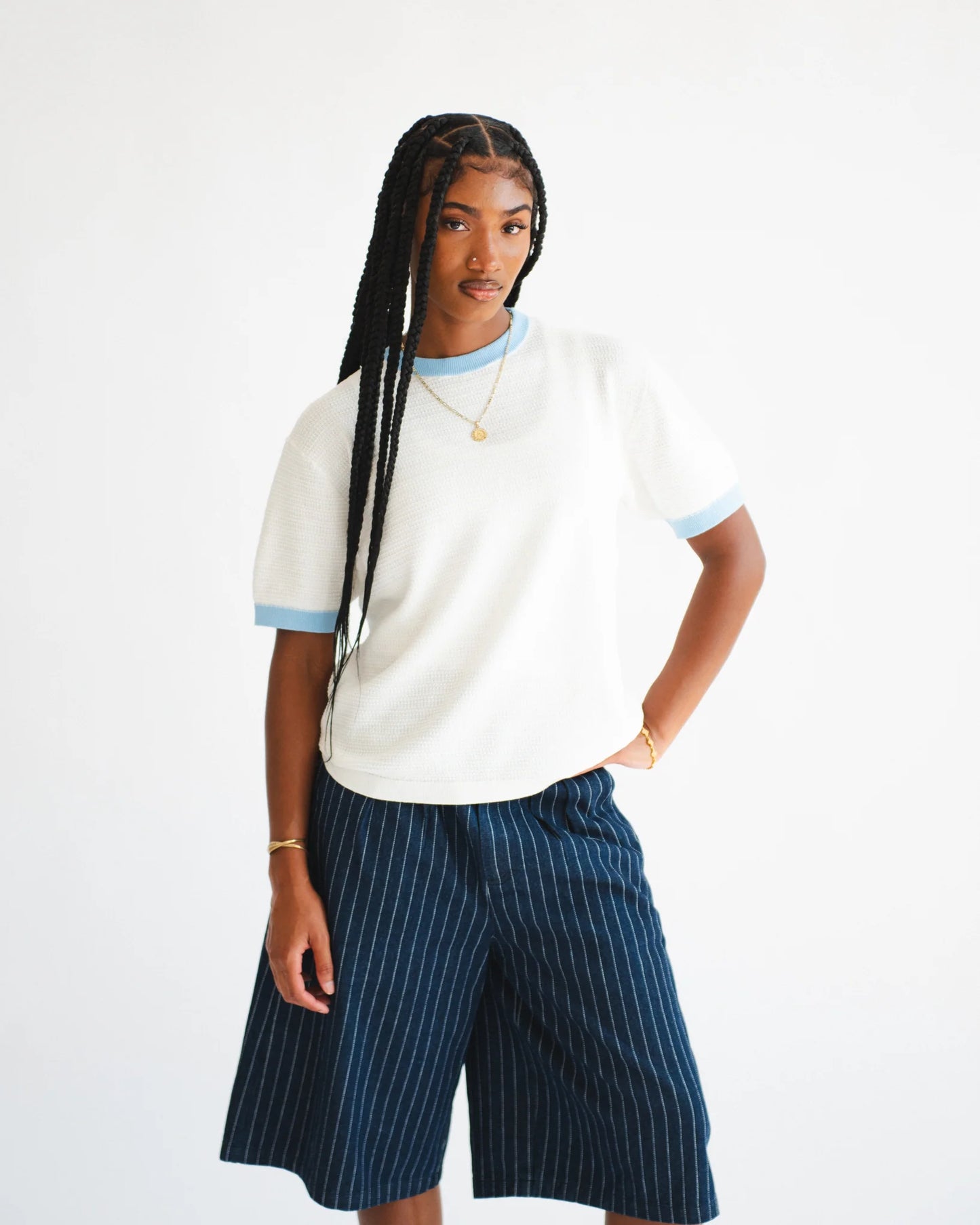Chez Rien -  Textured Knit Ringer Tee
