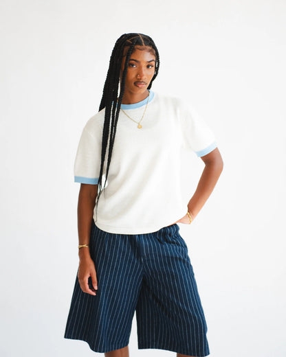 Chez Rien -  Textured Knit Ringer Tee